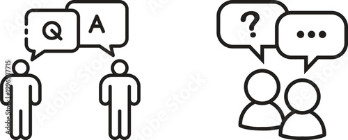 Question answer icon set collection group, FAQ help support symbol, ask reply communication sign, information dialog chat bubble flat line glyph outline vector isolated on white background.