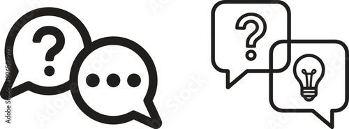 Question answer icon set collection group, FAQ help support symbol, ask reply communication sign, information dialog chat bubble flat line glyph outline vector isolated on white background.