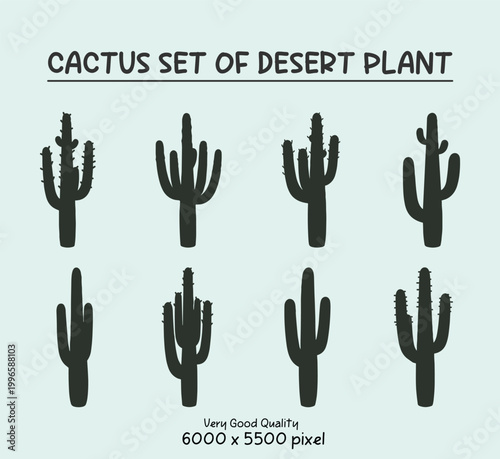 Saguaro Cactus Silhouette Collection of Desert Plants