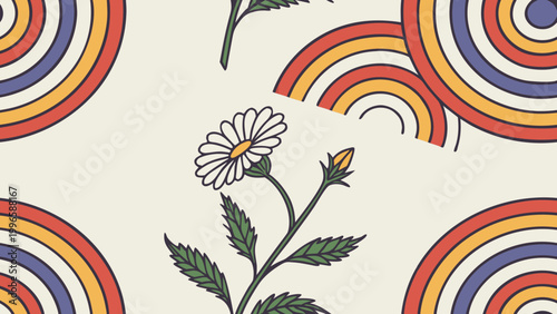 Vibrant floral pattern, colorful rainbow flowers, bohemian botanical design, seamless texture