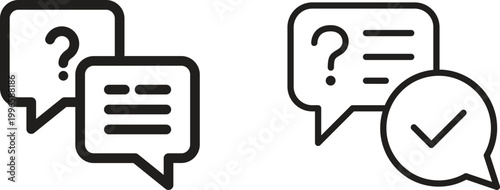 Question answer icon set collection group, FAQ help support symbol, ask reply communication sign, information dialog chat bubble flat line glyph outline vector isolated on white background.