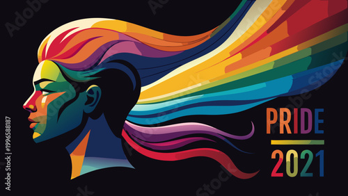 LGBTQ Pride, Rainbow Woman, 2021 Pride Logo, Vector Illustration