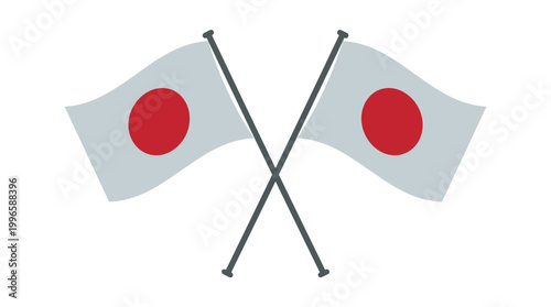 Two Crossed Japanese National Flags Illustration for Travel Culture and International Relations Concepts on White Background