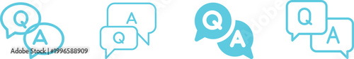 Question answer icon set collection group, FAQ help support symbol, ask reply communication sign, information dialog chat bubble flat line glyph outline vector isolated on white background.