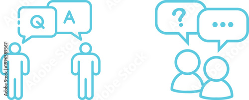 Question answer icon set collection group, FAQ help support symbol, ask reply communication sign, information dialog chat bubble flat line glyph outline vector isolated on white background.