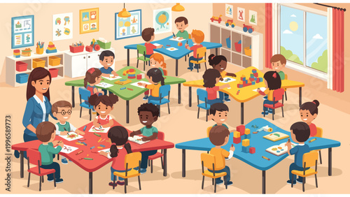 Diverse Kids Preschool Classroom Learning & Play