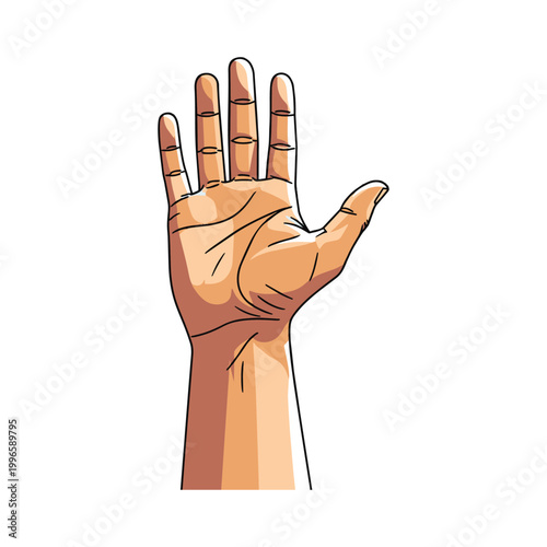 raised human hand with detailed palm lines flat design vector illustration on clear sky background