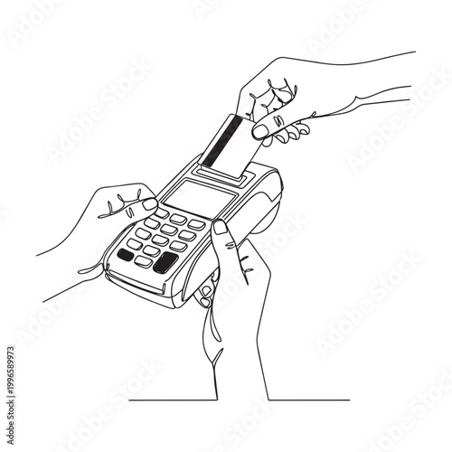 handheld credit card payment terminal with receipt in nature flat design vector illustration