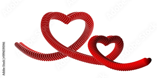 Two connected red hearts made of a continuous swirling line representing love romance and unity for valentines day isolated on white background, Vector, illustration