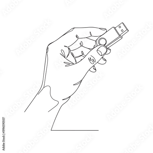 hand holding usb pen drive or flash drive line art