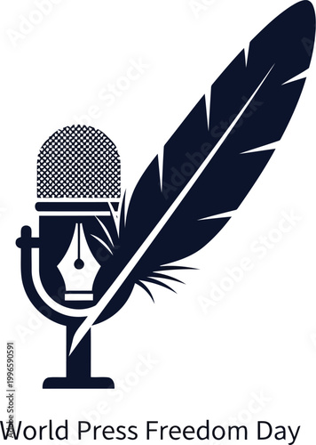 World Press Freedom Day symbol with a microphone and a quill pen icon design for journalism and media communication