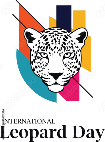 International Leopard Day emblem with a stylized leopard head and colorful geometric shapes for wildlife celebration