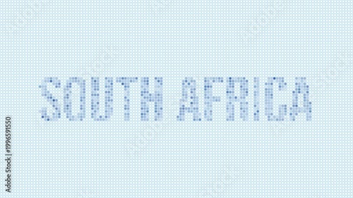 South Africa dotted map animation. Digital style shape of the country. South Africa shape and title dots appear with bulb flickering effect. Intro, outro, logo, title video.