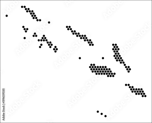 Solomon Islands hexagon map. Plain black and white dotted shape template. Country tiny hexagon cells. Solomon Islands flat honeycomb template. Vector Illustration.