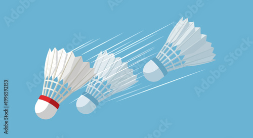 Badminton shuttlecocks flying in motion, sports concept, dynamic action