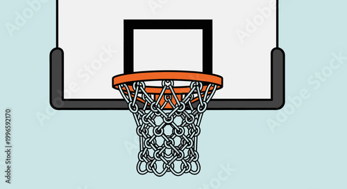 Close-up of a basketball hoop with a chain net and backboard