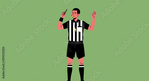 Football Referee Blowing Whistle and Signaling Foul with Hand