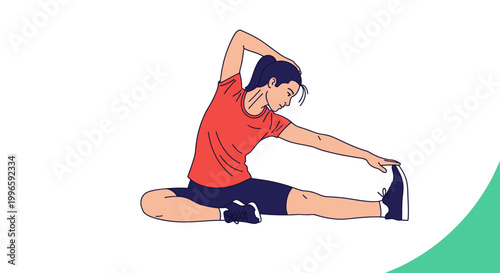 Woman Stretching Leg and Arm, Fitness Exercise, Healthy Lifestyle Illustration