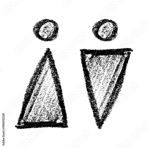 Hand drawn female and male gender identity sign Girls and boys Man and woman pictogram Lady and gentleman for restroom, toilet, washroom, lavatory, closet, WC, bathroom, door sticker