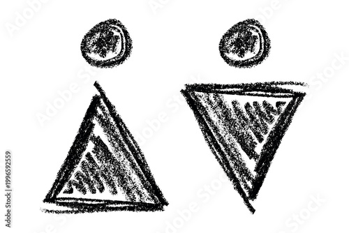 Hand drawn female and male gender identity sign Girls and boys Man and woman pictogram Lady and gentleman for restroom, toilet, washroom, lavatory, closet, WC, bathroom, door sticker