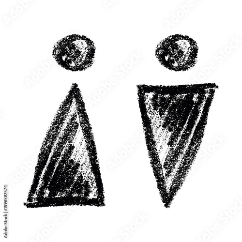 Hand drawn female and male gender identity sign Girls and boys Man and woman pictogram Lady and gentleman for restroom, toilet, washroom, lavatory, closet, WC, bathroom, door sticker