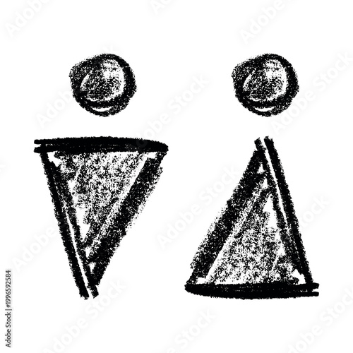 Hand drawn female and male gender identity sign Girls and boys Man and woman pictogram Lady and gentleman for restroom, toilet, washroom, lavatory, closet, WC, bathroom, door sticker