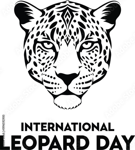 Black and white leopard head illustration for International Leopard Day celebration concept art design