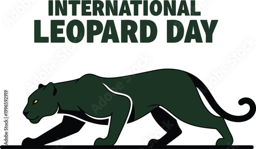 International Leopard Day text with a silhouette of a black leopard walking on the ground for wildlife awareness
