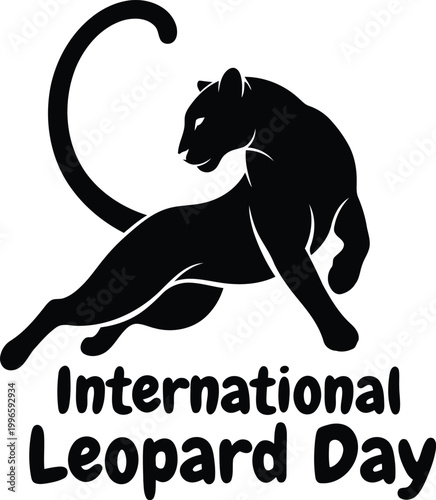 Black silhouette of a jumping leopard for International Leopard Day celebration design
