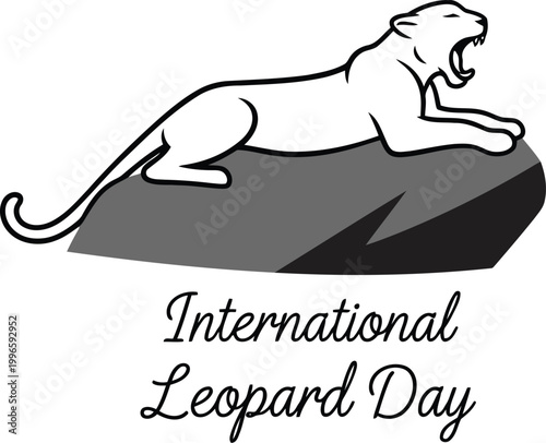 International Leopard Day design with a roaring leopard lying on a rock for wildlife conservation awareness events