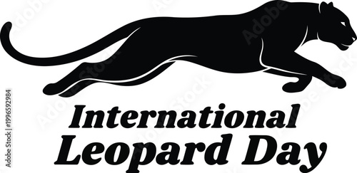 Black silhouette of a running leopard for International Leopard Day celebration and wildlife conservation awareness