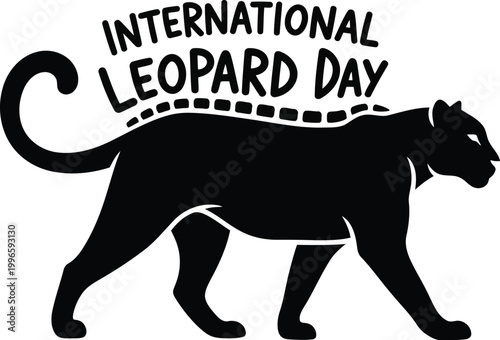 Black silhouette of a walking leopard for International Leopard Day celebration design