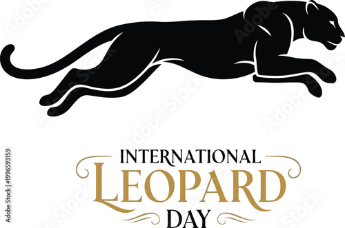 Black silhouette of a jumping leopard for International Leopard Day celebration design