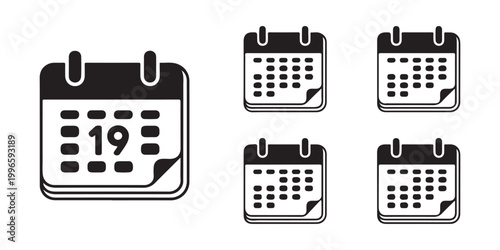 Set of calendar icons isolated on transparent background illustrating dates for planning business agenda scheduling.