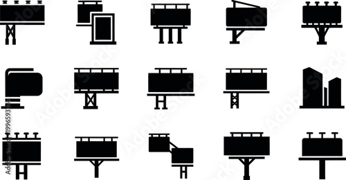 set of 15 minimalist outdoor advertising billboards flat design vector illustration