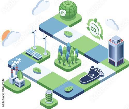 Isometric Sustainable City Plan And Carbon Neutral Strategy