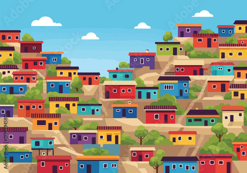 Fotografie A colorful hillside town with many small houses