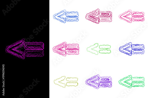 Set of glowing neon less than or equal to symbols for coding logic and elementary math education