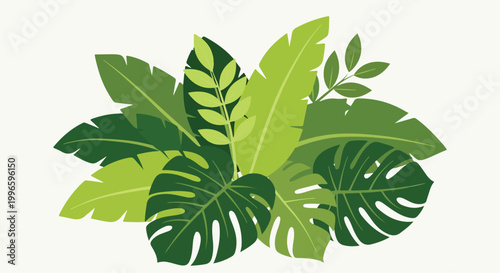 Tableau sur toile A collection of green tropical leaves on a cream background