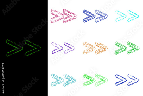 Colorful hand drawn double arrow icons for video player navigation and streaming interface UI design