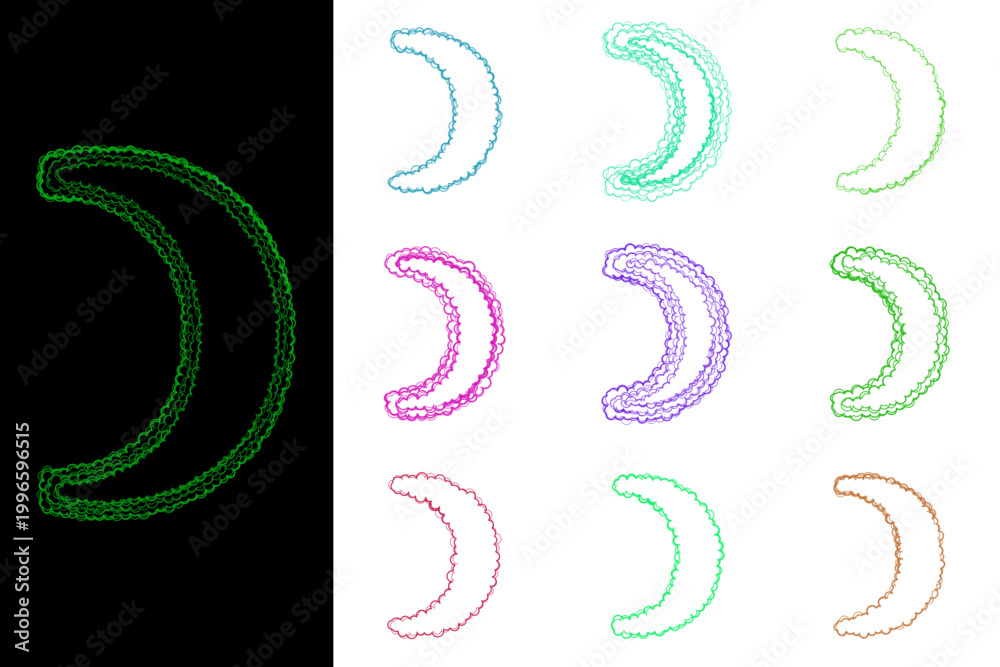 Fototapeta premium Scribble Style Crescent Moon Icons for Ramadan and Eid Mubarak Holiday Greeting Cards and Posters