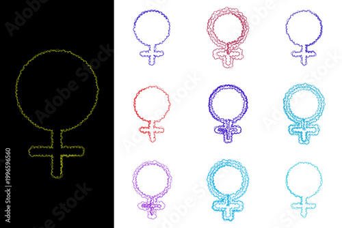 Colorful hand drawn female gender symbols for feminist activism and digital art projects