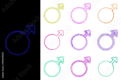Artistic male gender symbols with scribbled outlines for mental health and identity awareness