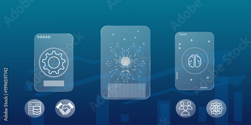 Digital Transformation and Business Intelligence HUD Interface with AI Concepts