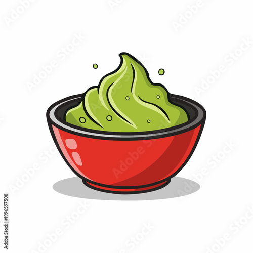 Green Wasabi Paste in Red Bowl