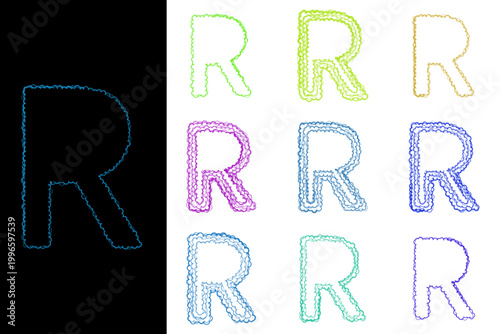 Hand-drawn scribbled letter R set for creative educational design and sensory learning materials