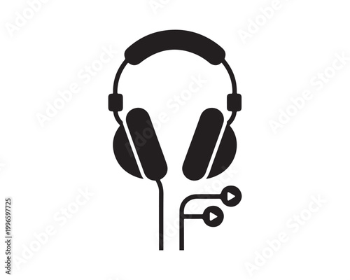 Professional gaming headset illustration with integrated microphone and earbuds audio output devices design.
