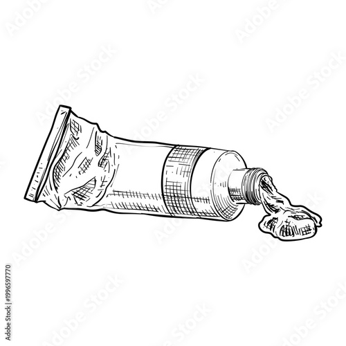 paint tube squeezed vector line art hand drawn illustration