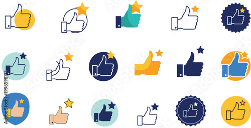 Cuadro en lienzo Thumbs Up Hand Gesture Icon Collection Vector, Colorful Like and Approval Symbol