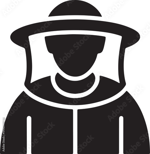 Beekeeper person in protective suit with mesh veil for honey production vector icon design